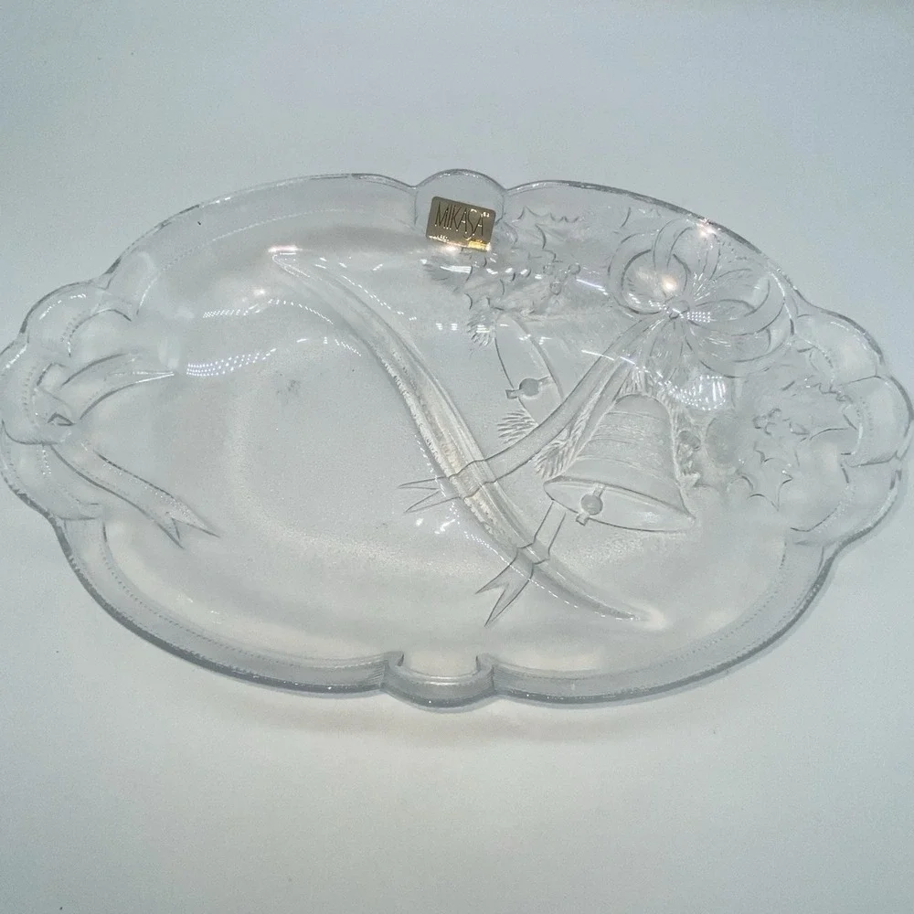 Mikasa Holiday Bells Crystal Divided Relish Dish Christmas Festive Candy Mints